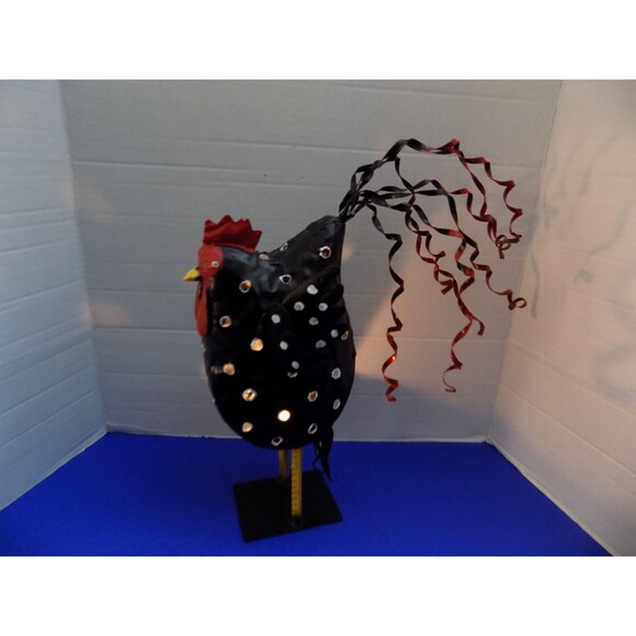 Vintage Blue Sky 2002 Metal Rustic Rooster Chicken Tea Candle Sculpture Country - Picture 5 of 9